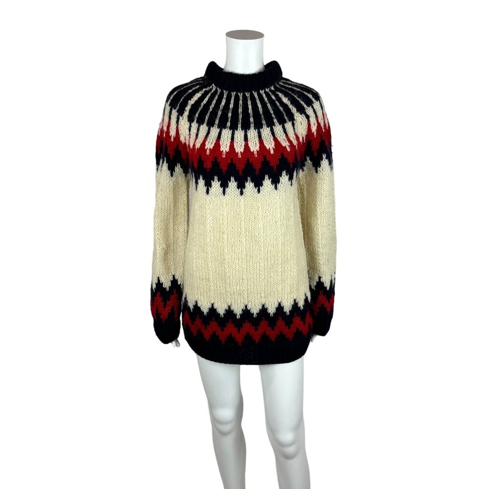 Vintage Fair Isle Sweater Women's Medium Large 70s Southwest Aztec Ski Jumper